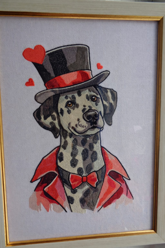 Tablou decorativ premium brodat - Dalmatian cu joben si papion